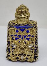 vintage Cobalt Blue Glass Czech Filigree & crystal 3 inch Perfume Bottle 
