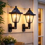 2pc Solar Wall Lantern Lights LED Lamp Black Outdoor Mount Garden Decorative