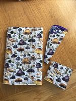 Job Lot Unique Note Book + Cover + Scissor Needle Case Toadstool Theme Fabric