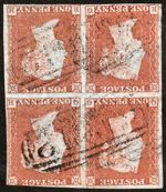 1841 RARE B1 SG8 1d RED BROWN PL.104 FINE BLOCK OF 4 WATERMARK INVERTED (QG/RH)