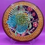 Antique French Majolica Choisy Le Roi Flower Fern Leaf Plate 19th Century