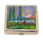 Mid-Century French Silver Plated Morpho Butterfly Wing Makeup Compact Vintage