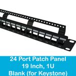 24 Port 1U Blank Unloaded Keystone Patch Panel for 19" Network Data Cabinet