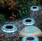 Mosaic Solar Disk Light,Waterproof Outdoor Glass LED Garden Stake Lighting