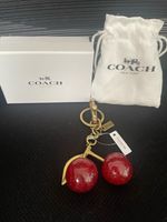 Coach Cherry Glitter Red/Gold Tone Metal Detachable Keyring Key Chain Charm