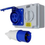 32A Interlock Socket and Plug 32 Amp 3 Pin 240v Blue IP44 Caravan Park Workshop