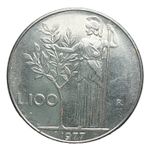 Italy 100 Lire 1977 Acmonital Coin   Goddess Minevra Olive Tree Plant M225