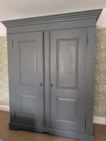 Antique Painted Wardrobe Down Pipe Grey Solid Wood Large Wardrobe
