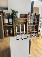 Wall Mounted 3 Optic Bar | Reclaimed Wood Home Bar Shelf | Hanging Glass Rack
