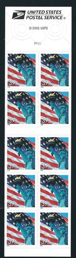 Scott #3978...39 Cent...Flag + Statue of Liberty...Booklet Pane of 10