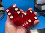 ———-BEAUTIFUL JUMBO PAIR OF  RED BAKELITE  DICE———-