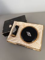 Vintage KIGU Vanity Powder Compact Lipstick Boxed Set Black Enamel Marcasite