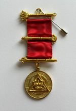 Vintage Masonic Royal Arch PZ Breast Jewel Gold Tone Red Ribbon Regalia