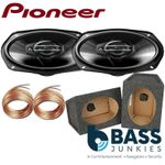 Pioneer TS-G6930F 3-Way 6x9" 800 Watts Car Speakers & 6x9 Grey MDF Pod Box Pair
