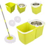 360° Spin Mop and Bucket Set with 2 Microfiber Dry Heads Rotating Floor Cleaner