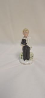 Vintage Ceramic Double Sided Figure Old Japan Made Antique Trinket