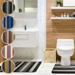 2 PC Bath Mat Pedestal Set Non Slip Striped Bathroom Toilet Mats Rugs Jersey