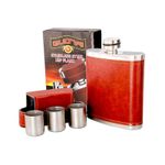 8oz Stainless Steel Hip Flask & Shot Cups Gift Set – Brown PU Leather Wrapped, L