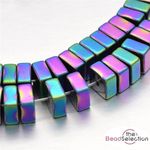  PREMIUM QUALITY RAINBOW FLAT SQUARE HEMATITE BEADS 6mm HEM24