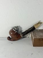 Vintage Handmade 3-pc Swiss Tobacco Pipe w/ Hinged Lid (USED) Wooden Body