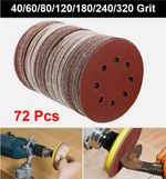 72 Pcs 5 Inch 125mm Round Sander Sandpaper 8 Hole Hook and Loop Disk Sand Sheets
