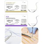 Dental Oral Surgical Sutures CHROMIC GUT 3/0 PGA 4/0 Natural Needled 3/8 Circle