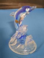 Cristal d’Arques Clear and Blue Glass Dolphin. 24% Lead Crystal (Made in France)