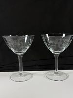 Vintage 2  Crystal Champagne 4oz Glasses Floral Design Elegant Stemware