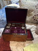 Walnut Vanity Case. Fitted Interior. Travelling Vanity Case. Antique Vanity Case