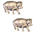 2 x Hippo Hippopotomus Handcrafted From English Pewter Pin Badges-HIN-1323