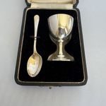 Silver Plated Eggcup and Spoon Set Display Box Included 2.5” Tall