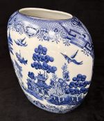 Blue Willow Pattern Flat Oval 6.4” Vintage Bone China Decorative Vase