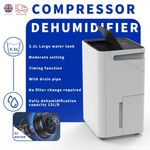 12L/D Dehumidifier 3.2L Water Tank  LCD Humidity Display compressor Drying Wheel