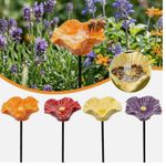 4X Decorative Handmade Metal Flower Garden Stake with Bee Bath & Bird Water Bowl