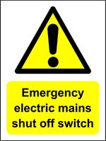 Emergency electric mains shut off switch Safety sign