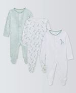 John Lewis Baby Giraffe & Stripe Sleepsuit  - Pack of 3 - 3-6 6-9 9-12 Months