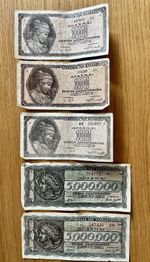 Collection of Rare WWII Era Greek Bank Notes Including 3 x 100 Billion Drachma