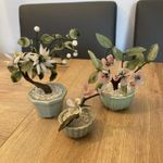 Vintage Japanese Jade Style Glass Bonsai Tree bundle x 3, 6"
