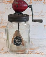 Vintage Blow Butter Churn Square Glass Metal Lid Crank Handle Wood Paddle VGC.