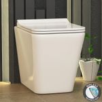 Elena Back To Wall Rimless White BTW Toilet Bathroom, Slim Soft Close Seat