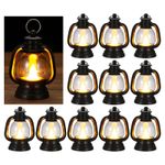 12Pcs Vintage Mini Lantern with LED Candle Hanging Decor Black