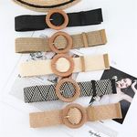 Women Straw Woven Elastic Belts Wide Stretch Raffia Waist Belt For Summer Dress