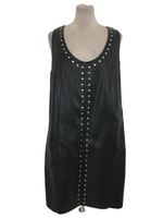 M&S Women's Faux Leather Mini Shift Dress Black Studded Stretch Lined Zip New