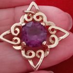 Vintage Celtic Gold Tone Surround Purple Glass Pendant 