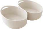 White Woven Cotton Rope Storage Gift Basket Handles 12x8x5 Single New