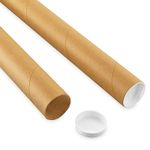 50 Packs of 50 Kraft Mailing Tubes With End Caps - 2 X 25", .070" Thick