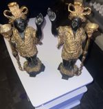 Vintage Bronze Blackamoor Statue. 15.5” Decorative Candle Holder Pair