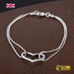 925 Sterling Silver Heart Bracelet for Men & Women Fashion Wedding Jewelry Gift