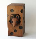 Church Mouse Hiding in Cheese Cute Ornament Hand Made Carving Cathedral Gift New