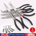 5 Pieces 11" Long Reach Straight 25° 45° 90° Bent Round Straight Nose Pliers Set